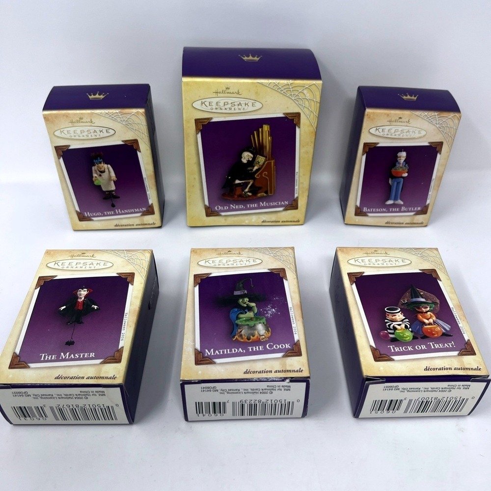 2004 Hallmark Mansion on Ravenwood Lane Halloween Collection Ornament Lot 6 NOS